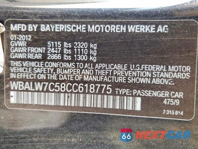 Zdjęcie 12 z 12 samochodu: 2012 BMW 640 I VIN:WBALW7C58CC618775 - miniatura