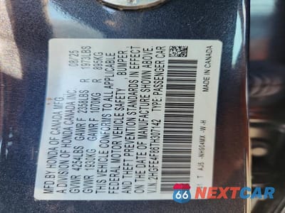 Zdjęcie 12 z 12 samochodu: 2026 HONDA CIVIC SPORT/SPORT TOURING VIN:2HGFE4F86TH307142 - miniatura
