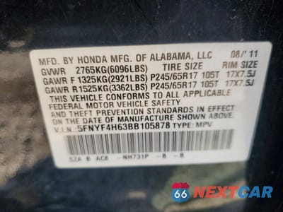Zdjęcie 13 z 13 samochodu: 2011 HONDA PILOT EXL VIN:5FNYF4H63BB105878 - miniatura