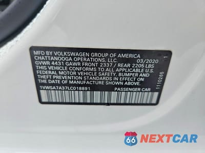 Zdjęcie 12 z 12 samochodu: 2020 VOLKSWAGEN PASSAT SE VIN:1VWSA7A37LC018891 - miniatura
