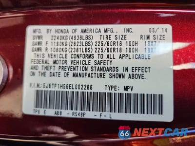 Zdjęcie 13 z 13 samochodu: 2014 HONDA CROSSTOUR EXL VIN:5J6TF1H56EL002286 - miniatura