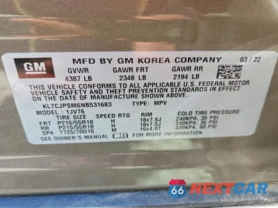 Zdjęcie 12 z 12 samochodu: 2022 CHEVROLET TRAX 1LT VIN:KL7CJPSM6NB531683 - miniatura