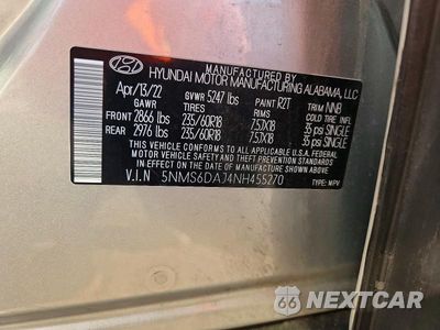Zdjęcie 13 z 13 samochodu: 2022 HYUNDAI SANTA FE XRT VIN:5NMS6DAJ4NH455270 - miniatura