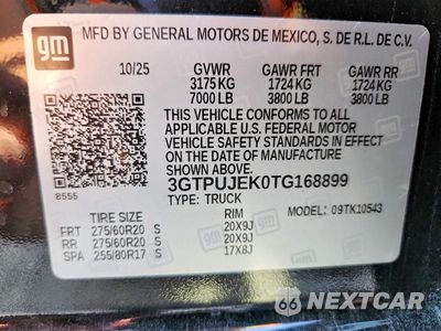 Zdjęcie 12 z 12 samochodu: 2026 GMC SIERRA K1500 ELEVATION-L VIN:3GTPUJEK0TG168899 - miniatura