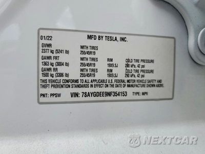Zdjęcie 12 z 12 samochodu: 2022 TESLA MODEL Y VIN:7SAYGDEE9NF354153 - miniatura