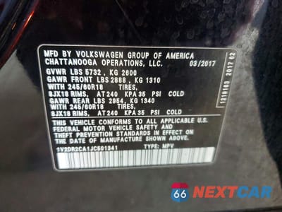 Zdjęcie 13 z 13 samochodu: 2018 VOLKSWAGEN ATLAS SE VIN:1V2DR2CA1JC501341 - miniatura
