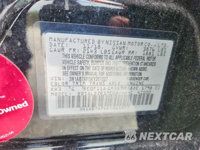 Zdjęcie 13 z 13 samochodu: 2019 NISSAN SENTRA SV VIN:3N1AB7AP6KY261227 - miniatura