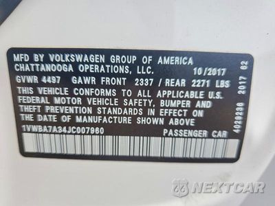 Zdjęcie 12 z 12 samochodu: 2018 VOLKSWAGEN PASSAT SE VIN:1VWBA7A34JC007960 - miniatura