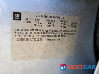 Zdjęcie 13 z 13 samochodu: 2018 CHEVROLET CRUZE LT VIN:1G1BE5SM1J7120933 - miniatura