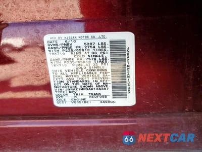 Zdjęcie 12 z 12 samochodu: 2010 NISSAN MURANO S VIN:JN8AZ1MW3AW134387 - miniatura