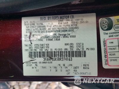 Zdjęcie 12 z 12 samochodu: 2011 FORD FUSION SEL VIN:3FAHP0JA5BR274163 - miniatura