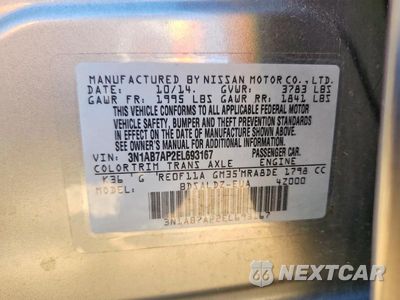 Zdjęcie 13 z 13 samochodu: 2014 NISSAN SENTRA S VIN:3N1AB7AP2EL693167 - miniatura