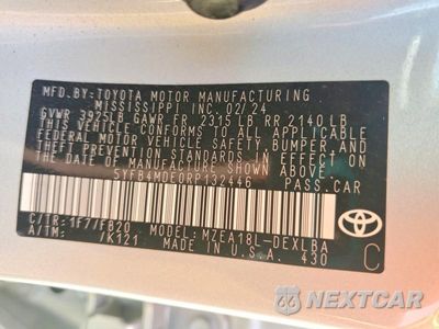 Zdjęcie 12 z 12 samochodu: 2024 TOYOTA COROLLA LE VIN:5YFB4MDE0RP132446 - miniatura