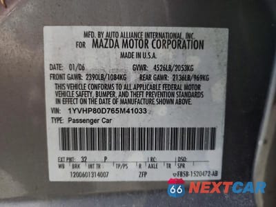 Zdjęcie 12 z 12 samochodu: 2006 MAZDA 6 S VIN:1YVHP80D765M41033 - miniatura