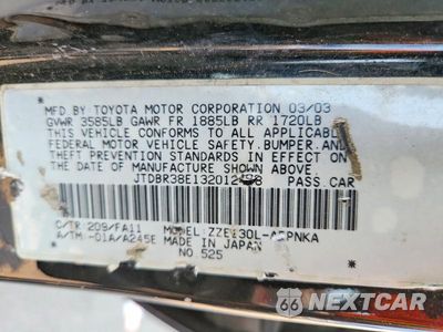 Zdjęcie 12 z 12 samochodu: 2003 TOYOTA COROLLA VIN:JTDBR38E132012408 - miniatura
