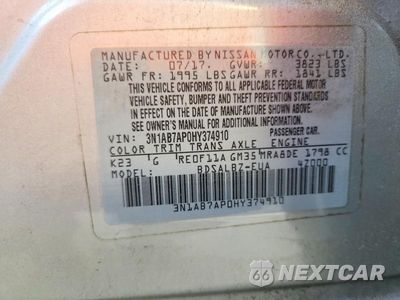 Zdjęcie 12 z 12 samochodu: 2017 NISSAN SENTRA S VIN:3N1AB7AP0HY374910 - miniatura