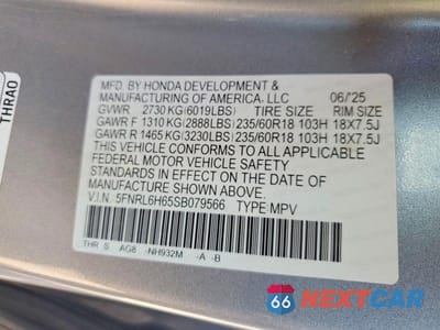 Zdjęcie 13 z 13 samochodu: 2025 HONDA ODYSSEY EXL VIN:5FNRL6H65SB079566 - miniatura
