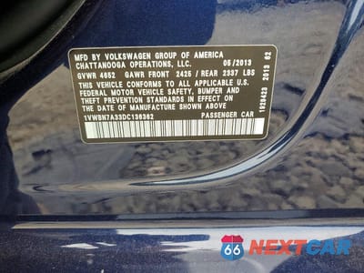 Zdjęcie 12 z 12 samochodu: 2013 VOLKSWAGEN PASSAT SE VIN:1VWBN7A33DC136362 - miniatura