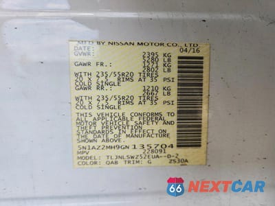 Zdjęcie 13 z 13 samochodu: 2016 NISSAN MURANO PLATINUM VIN:5N1AZ2MH9GN135704 - miniatura
