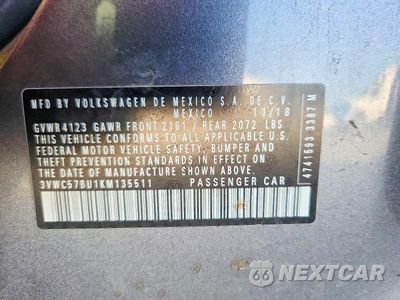 Zdjęcie 12 z 12 samochodu: 2019 VOLKSWAGEN JETTA S VIN:3VWC57BU1KM135511 - miniatura