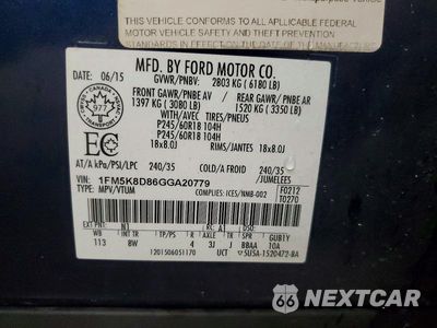 Zdjęcie 14 z 14 samochodu: 2016 FORD EXPLORER XLT VIN:1FM5K8D86GGA20779 - miniatura