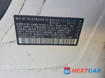 Zdjęcie 12 z 12 samochodu: 2017 VOLKSWAGEN JETTA SE VIN:3VWDB7AJ9HM234154 - miniatura