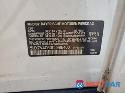 Zdjęcie 13 z 13 samochodu: 2012 BMW X5 XDRIVE35I VIN:5UXZV4C50CL986400 - miniatura