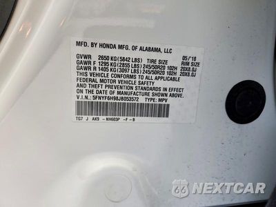 Zdjęcie 13 z 13 samochodu: 2018 HONDA PILOT TOURING VIN:5FNYF6H98JB053572 - miniatura
