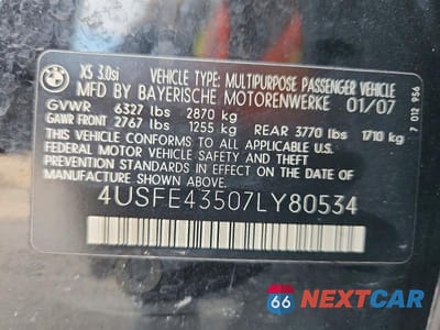 Zdjęcie 13 z 13 samochodu: 2007 BMW X5 3.0I VIN:4USFE43507LY80534 - miniatura