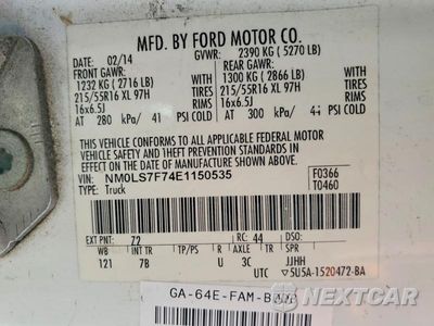Zdjęcie 14 z 14 samochodu: 2014 FORD TRANSIT CONNECT XLT VIN:NM0LS7F74E1150535 - miniatura