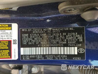 Zdjęcie 12 z 12 samochodu: 2021 TOYOTA AVALON XSE VIN:4T1EA1AB5MU007125 - miniatura