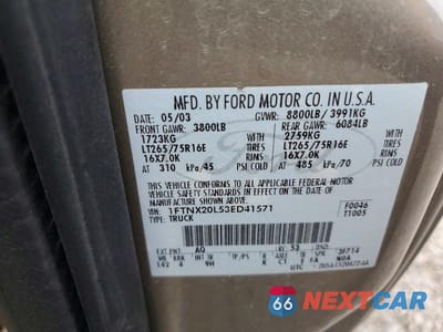 Zdjęcie 12 z 12 samochodu: 2003 FORD F250 SUPER DUTY VIN:1FTNX20L53ED41571 - miniatura
