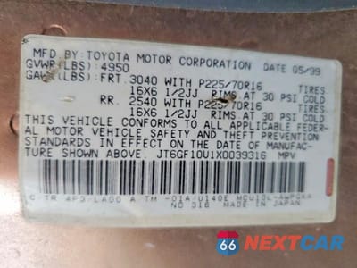 Zdjęcie 12 z 12 samochodu: 1999 LEXUS RX 300 VIN:JT6GF10U1X0039316 - miniatura