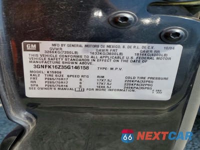Zdjęcie 13 z 13 samochodu: 2005 CHEVROLET SUBURBAN K1500 VIN:3GNFK16Z35G146158 - miniatura
