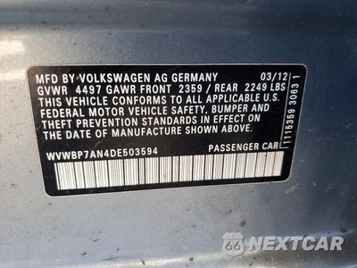 Zdjęcie 12 z 12 samochodu: 2013 VOLKSWAGEN CC SPORT VIN:WVWBP7AN4DE503594 - miniatura