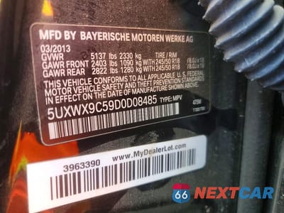 Zdjęcie 12 z 12 samochodu: 2013 BMW X3 XDRIVE28I VIN:5UXWX9C59D0D08485 - miniatura
