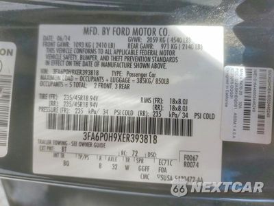Zdjęcie 12 z 12 samochodu: 2014 FORD FUSION SE VIN:3FA6P0H9XER393818 - miniatura
