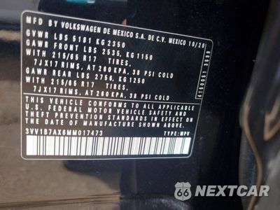 Zdjęcie 13 z 13 samochodu: 2021 VOLKSWAGEN TIGUAN S VIN:3VV1B7AX6MM017473 - miniatura