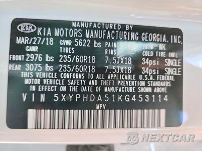 Zdjęcie 13 z 13 samochodu: 2019 KIA SORENTO EX V6 VIN:5XYPHDA51KG453114 - miniatura