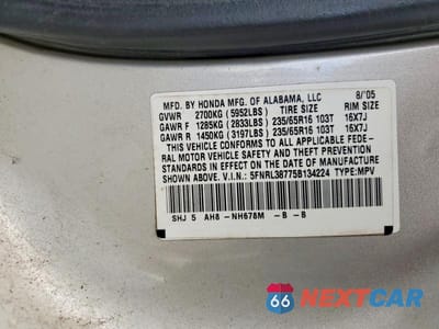 Zdjęcie 13 z 13 samochodu: 2005 HONDA ODYSSEY EXL VIN:5FNRL38775B134224 - miniatura