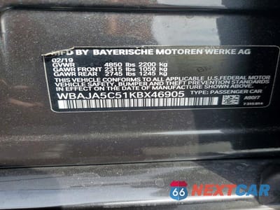 Zdjęcie 12 z 12 samochodu: 2019 BMW 530 I VIN:WBAJA5C51KBX46905 - miniatura