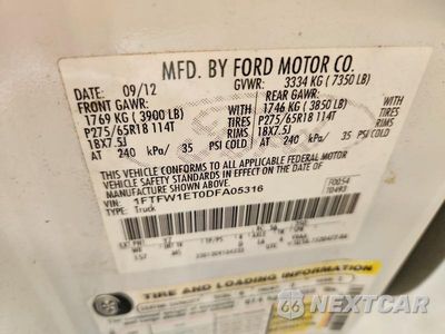 Zdjęcie 12 z 12 samochodu: 2013 FORD F150 SUPERCREW VIN:1FTFW1ET0DFA05316 - miniatura