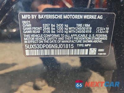 Zdjęcie 14 z 14 samochodu: 2022 BMW X3 XDRIVE30I VIN:5UX53DP06N9J01815 - miniatura
