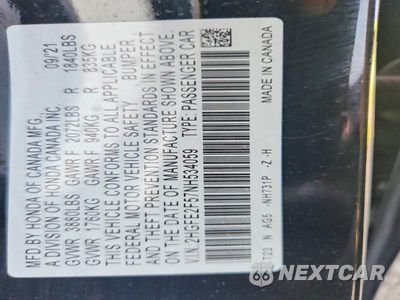 Zdjęcie 12 z 12 samochodu: 2022 HONDA CIVIC SPORT VIN:2HGFE2F57NH534059 - miniatura