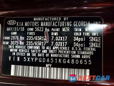 Zdjęcie 13 z 13 samochodu: 2019 KIA SORENTO LX V6 VIN:5XYPGDA51KG480655 - miniatura
