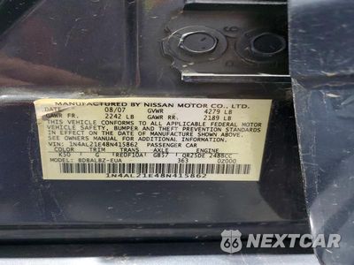 Zdjęcie 12 z 12 samochodu: 2008 NISSAN ALTIMA 2.5 VIN:1N4AL21E48N415862 - miniatura