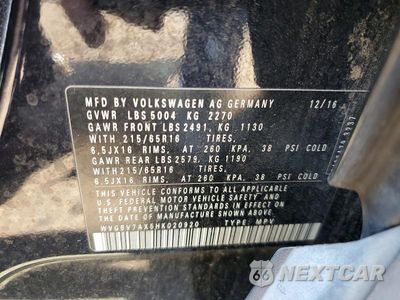 Zdjęcie 13 z 13 samochodu: 2017 VOLKSWAGEN TIGUAN S VIN:WVGBV7AX5HK020920 - miniatura
