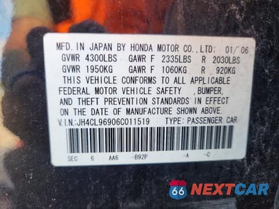 Zdjęcie 12 z 12 samochodu: 2006 ACURA TSX VIN:JH4CL96906C011519 - miniatura