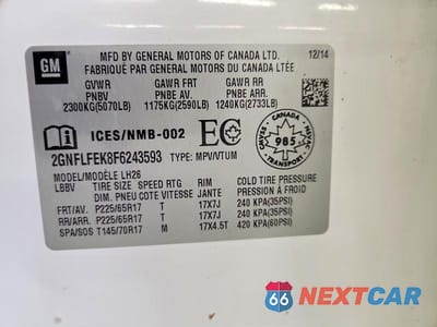 Zdjęcie 13 z 13 samochodu: 2015 CHEVROLET EQUINOX LT VIN:2GNFLFEK8F6243593 - miniatura