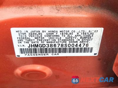 Zdjęcie 12 z 12 samochodu: 2008 HONDA FIT SPORT VIN:JHMGD38678S004476 - miniatura